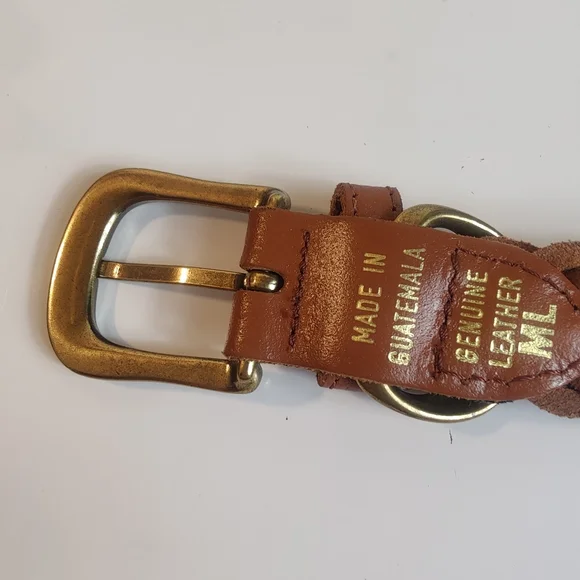 Genuine Leather Woven Belt Guatemala Handmade Brass Tone Buckle Size M/L - Picture 6 of 10